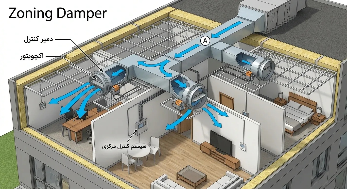 اجزا و نحوه عملکرد دمپر کنترل داکت اسپلیت (Zoning Damper) و سیستم زون بندی هوا